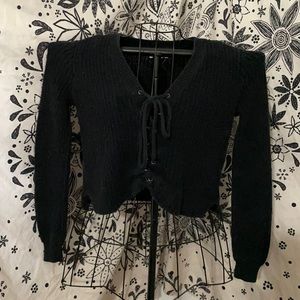 Aéropostale Black Long Sleeve Tie-Up Top